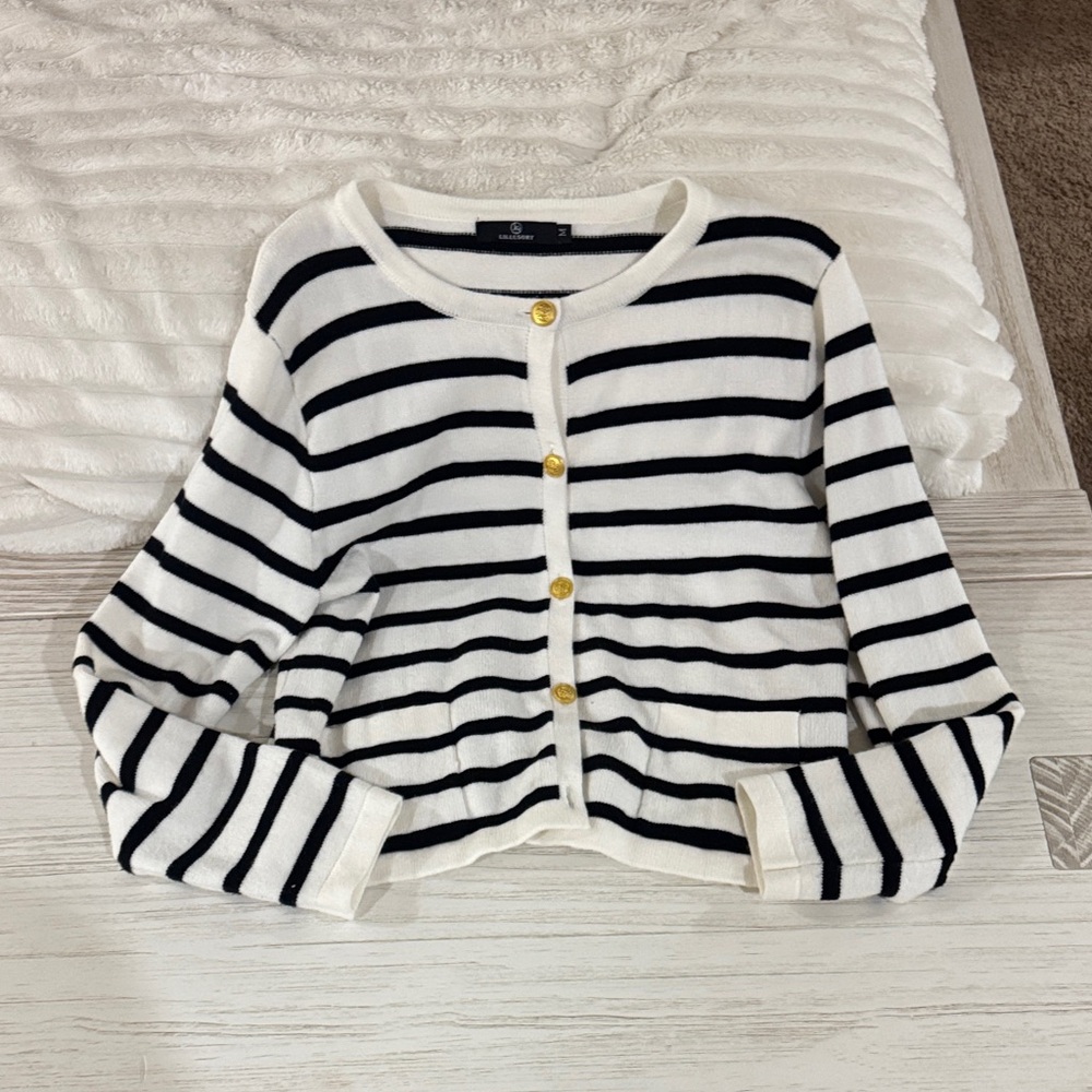 Elegant Black and White Striped Cardigan